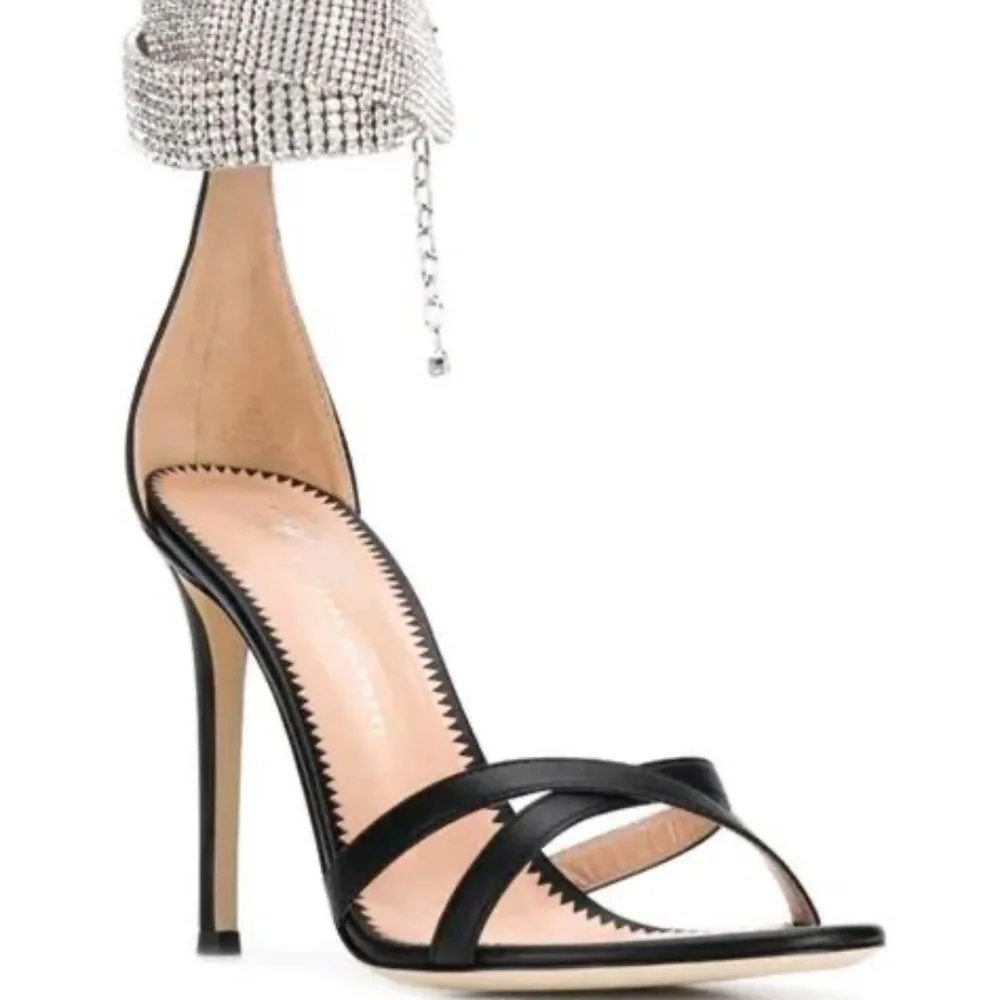 Giuseppe Zanotti Black Kanda Crystal Leather Stiletto Sandals New Size 3…